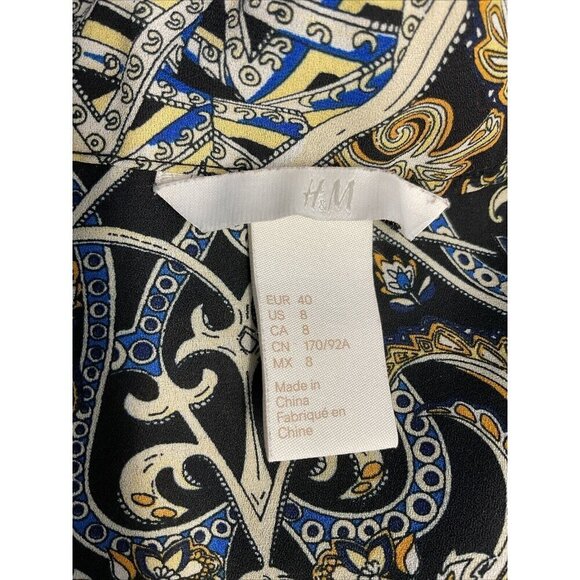 H&M Sz 8 V-Neck‎ Black Gold Chain Button Down Shirt Dress Tunic Equestrian - Picture 7 of 9